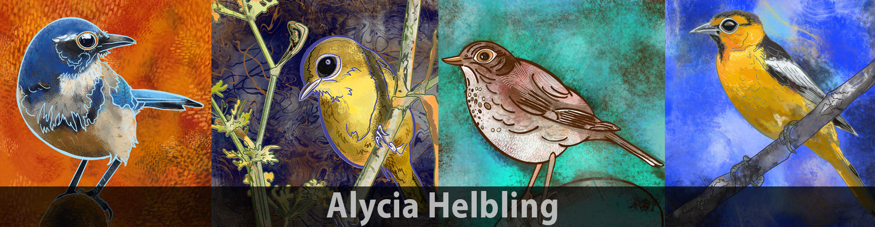 Various bird paintings by Alycia Helbling