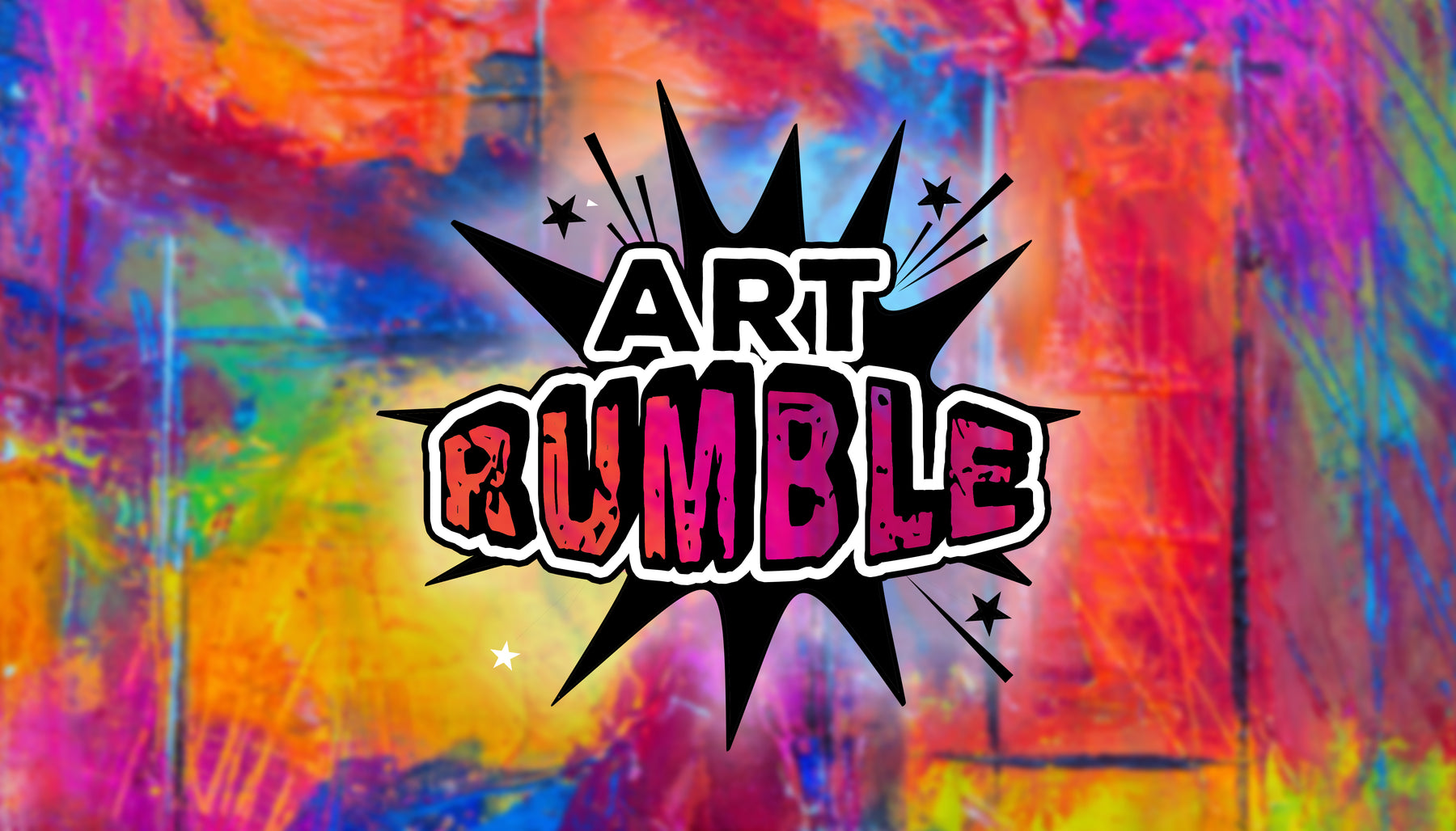 Art Rumble text and logo starburst over a colorful painting