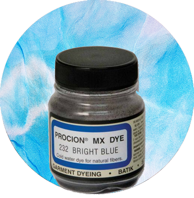 Procion MX Blue DYE in front of tie dye fabric