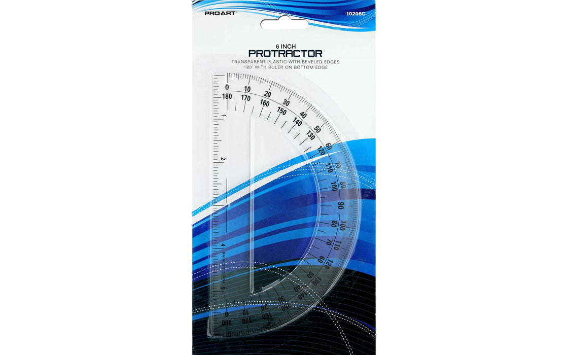 Pro Art Protractor 180 Degree 6" Clear