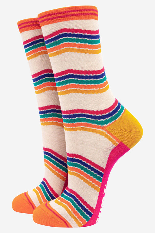 Rainbow Stripe Bamboo Socks in Cream Multicolor