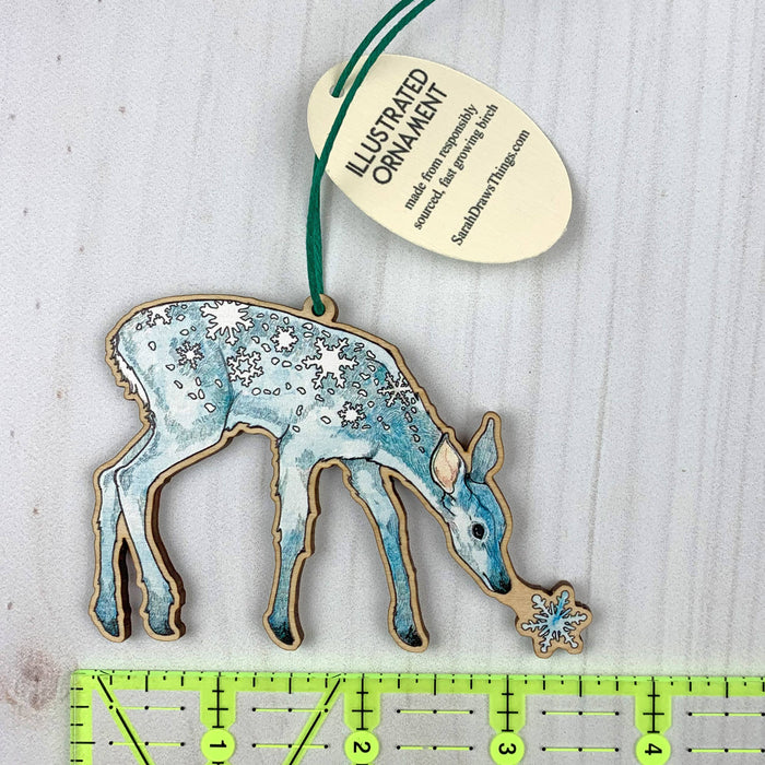 Snow Deer - 3.5" Wooden Ornament