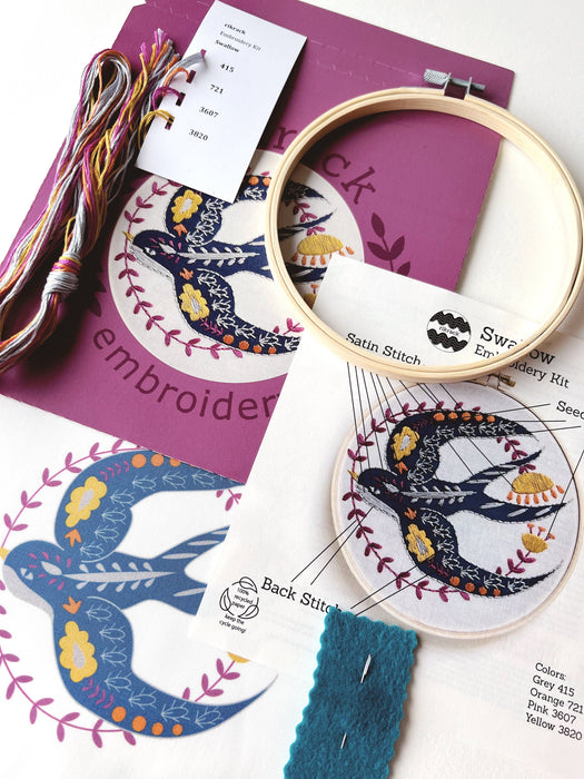 Swallow Embroidery Kit, materials included