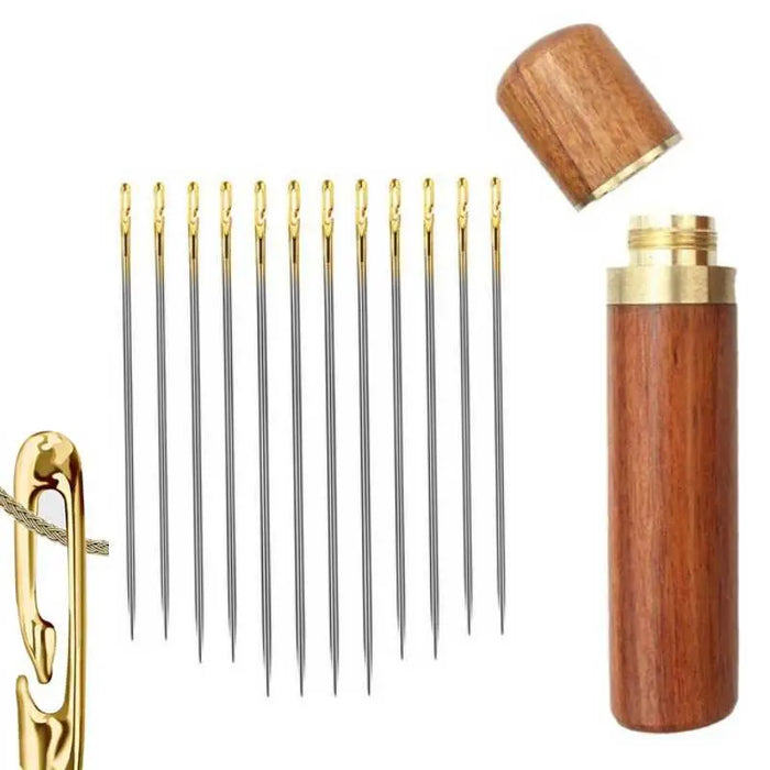 Wooden Needle Holder and 12pcs Needle With Side Holes