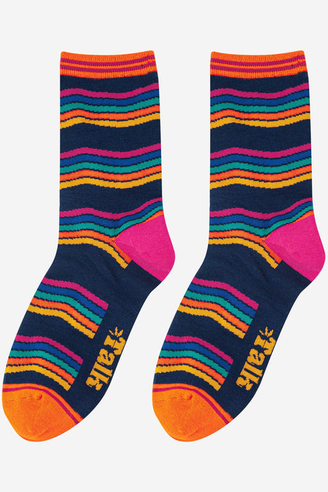 Rainbow Stripe Bamboo Socks in Navy Blue Multi