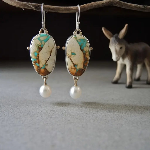 Vintage Faux Stone & Pearl Drop Earrings