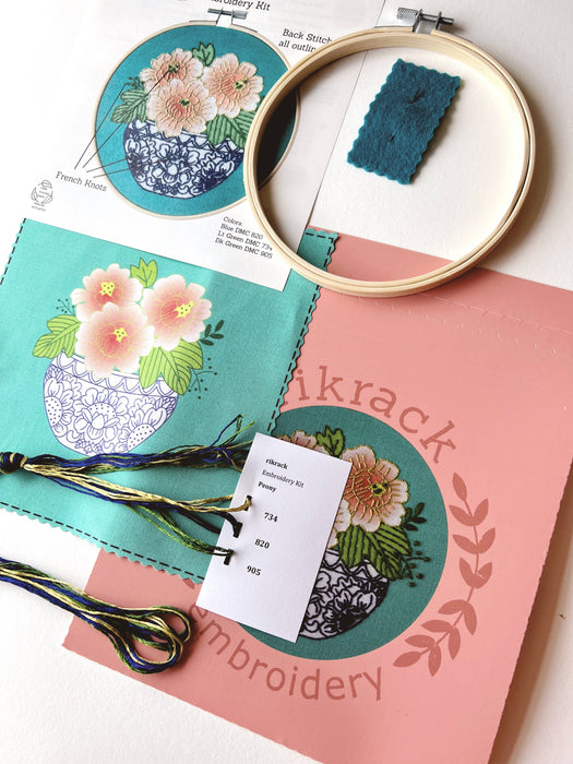 Peony Embroidery Kit, included materials