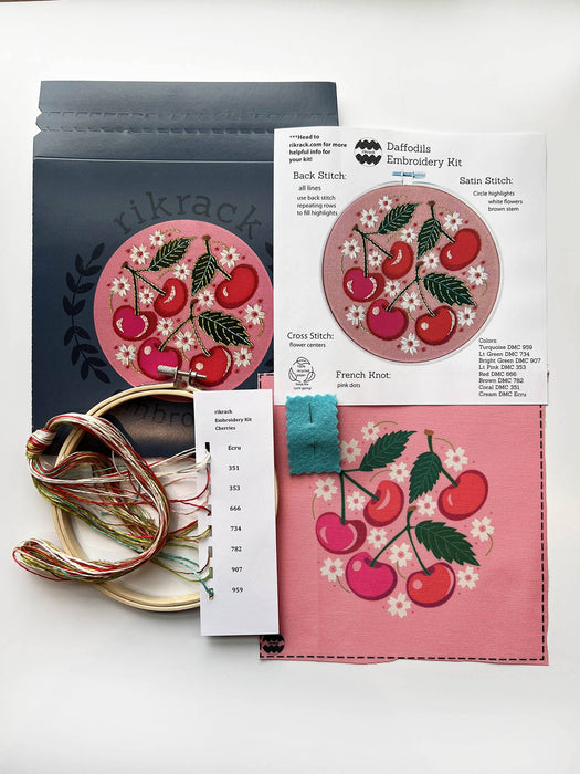 Cherries Embroidery Kit, included materials