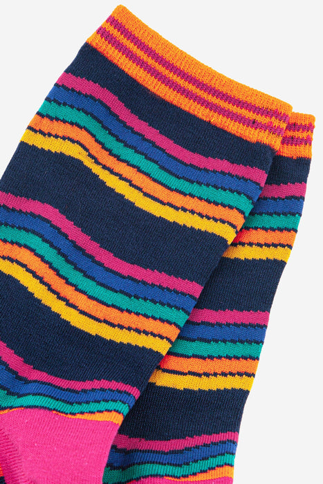 Rainbow Stripe Bamboo Socks in Navy Blue Multi