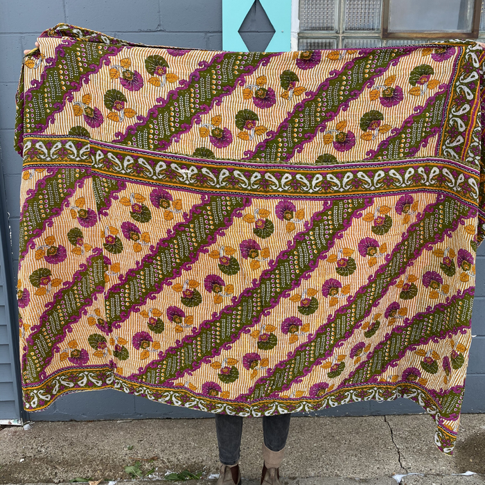 Kantha Throw Blanket Quilt | Recycled Cotton Sari Unique