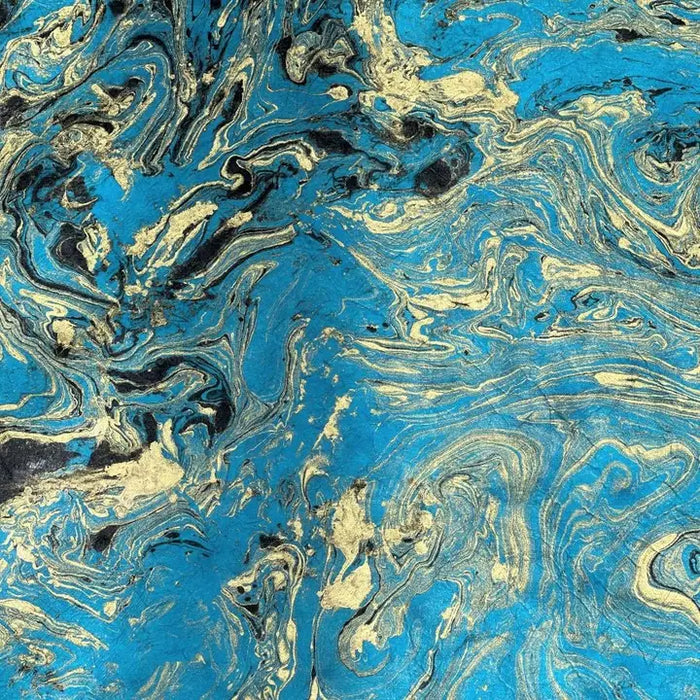 Teal Marbled Paper with Flecks of Gold and Silver