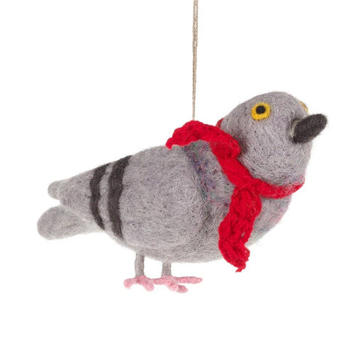 Handmade Pigeon with a Scarf Fair trade Hanging Ornament | Felt So Good