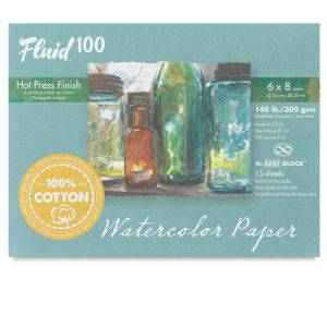 Fluid 100 Hot Press Watercolor Paper Easy-Block 15 Sheets | Global Art