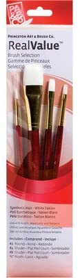 Real Value Brush Sets, 4-Brush Sets, 4 Brush White Taklon Brush Set Round 2, Shader 4, 8, Wash 3/4 | Princeton Art & Brush Co