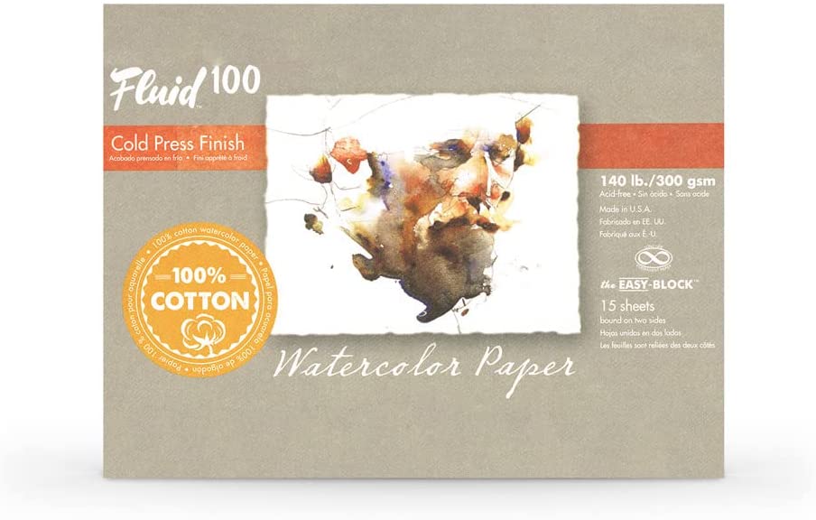 Fluid 100 Cold Press Watercolor Paper Easy-Block 15 Sheets | Global Art