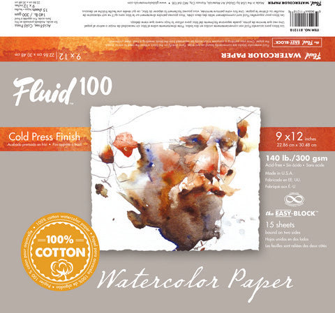 Fluid 100 Cold Press Watercolor Paper Easy-Block 15 Sheets | Global Art