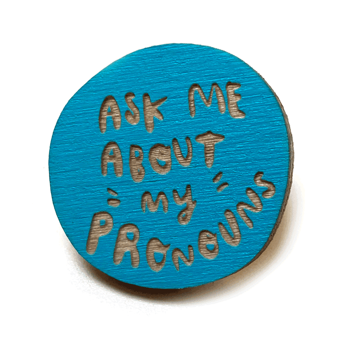 Laser-engraved Pronoun Pins | SnowMade