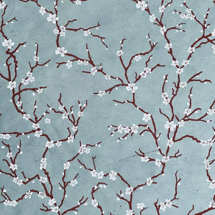 Cherry Blossom, White Flower on Grey Decorative Paper